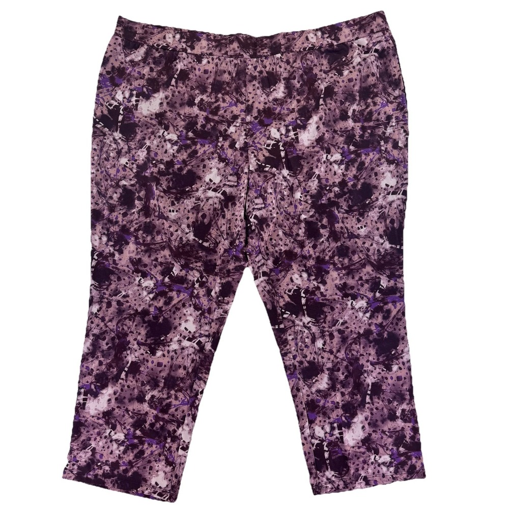LOGO Lounge by Lori Goldstein Abstract Print Straight Leg Pant 3X Purple Fig
